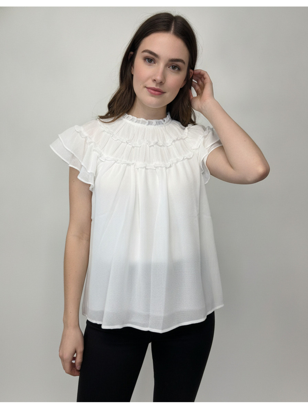 Entro White Ruffled Sleeveless Blouse - Size Small
